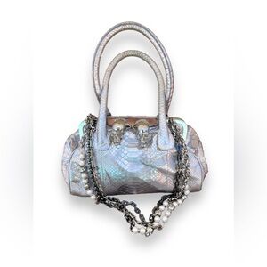 RARE PHILIPP PLEIN silver python skull bag